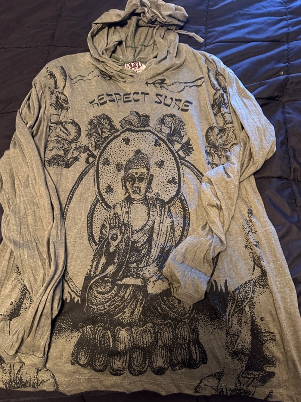 Sure brand green long sleeve cotton hoodie with Buddha